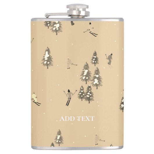 ヴィンテージブラウンウィンタースキーヤーズスキーパターン フラスク (正面)