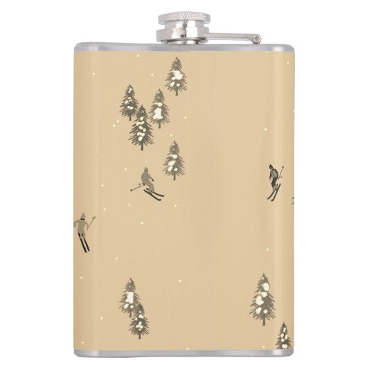 ヴィンテージブラウンウィンタースキーヤーズスキーパターン フラスク (裏面)