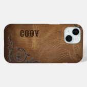 ヴィンテージブラウンウエスタンカウボーイレザーイニシャル Case-Mate iPhoneケース (裏面 (横))