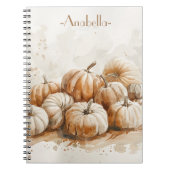 ヴィンテージブラウンウォーターカラーカボチャ名前をカスタムする ノートブック (正面)