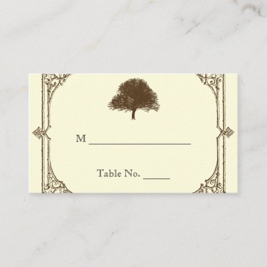 ヴィンテージブラウンオークツリークリー結婚ム座席表 プレイスカード (正面)