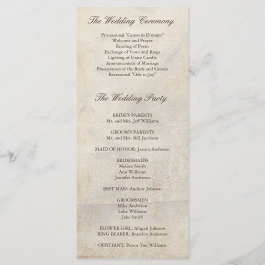 ヴィンテージブラウンオークツリー秋の結婚式プログラム プログラム (裏面)