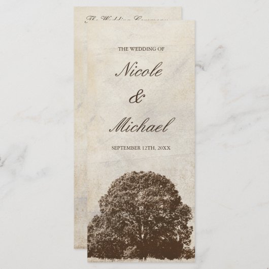 ヴィンテージブラウンオークツリー秋の結婚式プログラム プログラム (正面/裏面)