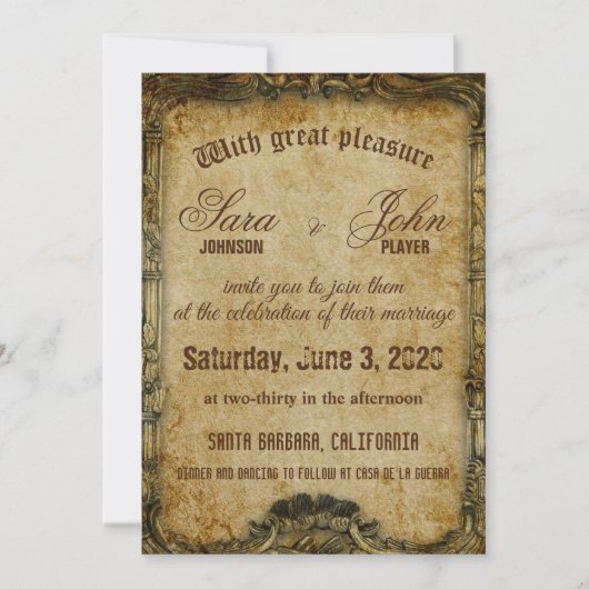ヴィンテージブラウンオールド紙結婚式招待状 招待状 (正面)