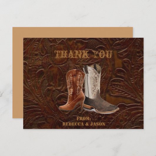 ヴィンテージブラウンカウボーイカントリーウェディングありがとう ポストカード (正面/裏面)
