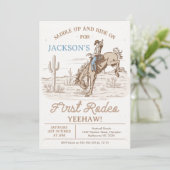 ヴィンテージブラウンカウボーイファーストRodeo 1st誕生日 招待状 (スタンド正面)