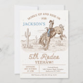ヴィンテージブラウンカウボーイフィフスロデオ5誕生日 招待状 (正面)