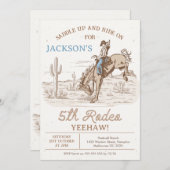 ヴィンテージブラウンカウボーイフィフスロデオ5誕生日 招待状 (正面/裏面)