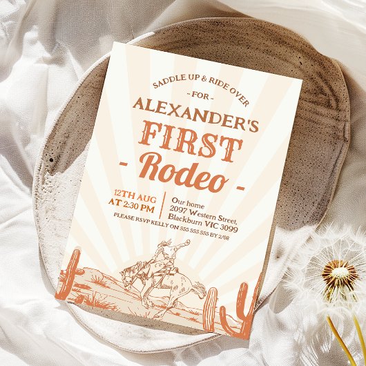 ヴィンテージブラウンカウボーイ1stロデオ誕生日 招待状