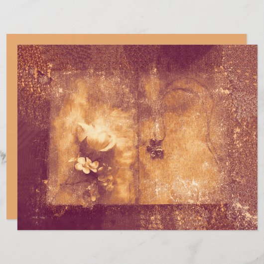 ヴィンテージブラウンセピアフローラ古いアンティークテクスチャ (正面/裏面)