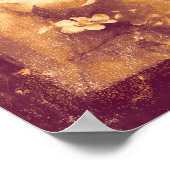 ヴィンテージブラウンセピアフローラ古いアンティークテクスチャ ポスター (角)