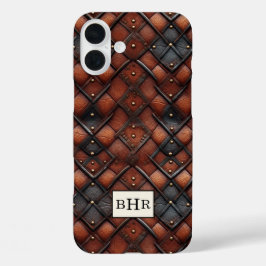 ヴィンテージブラウンダイヤモンド革モノグラム iPhone 16 PLUSケース