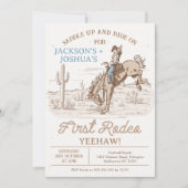 ヴィンテージブラウンツインズファースト・ロデオ1歳 招待状 (正面)