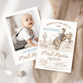 ヴィンテージブラウンフォトカウボーイRodeo 1st誕生日 招待状