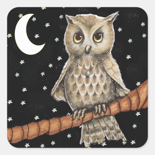 ヴィンテージブラウンフクロルネックレスクレセントムーンスターズ スクエアシール (正面)