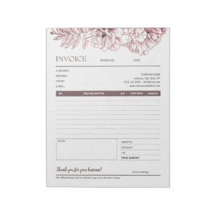 ヴィンテージブラウンフローラアートビジネスインボイステンプレート ノートパッド