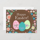 ヴィンテージブラウンフローラデイジーレトロイースターカード シーズンポストカード (正面/裏面)