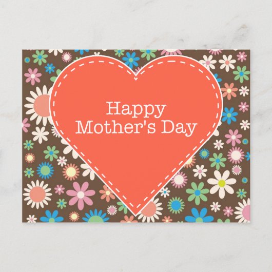 ヴィンテージブラウンフローラデイジーレトロマザーズデイカード ポストカード (正面)
