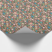 ヴィンテージブラウンフローラデイジーレトロ春の花 ラッピングペーパー (角)