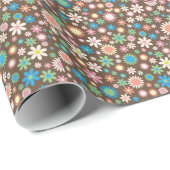 ヴィンテージブラウンフローラデイジーレトロ春の花 ラッピングペーパー (ロールコーナー)