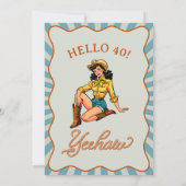 ヴィンテージブラウンブルーウェスタン女性のカーボーイ40歳の誕生日 招待状 (裏面)