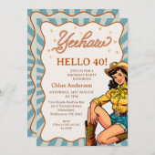 ヴィンテージブラウンブルーウェスタン女性のカーボーイ40歳の誕生日 招待状 (正面/裏面)