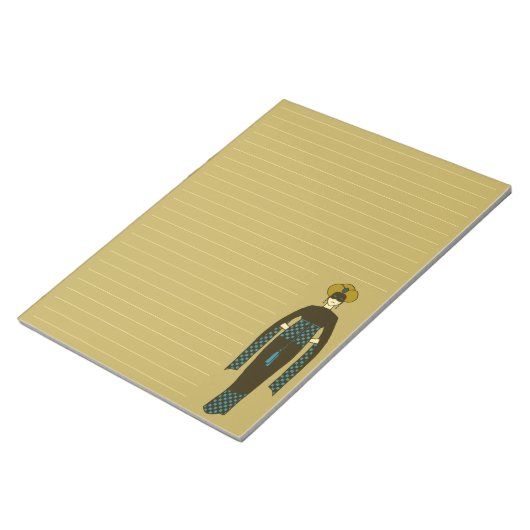 ヴィンテージブラウンブルーウーマンターバントルコアールヌーボー ノートパッド (アングル)