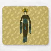 ヴィンテージブラウンブルーウーマンターバントルコアールヌーボー マウスパッド (正面)