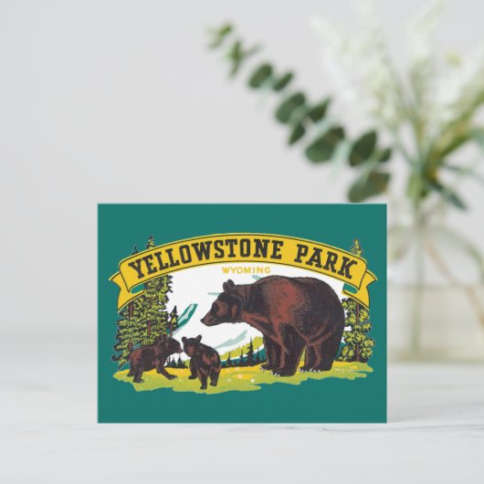 ヴィンテージブラウンベアイエローストーン国立公園 ポストカード (スタンド正面)