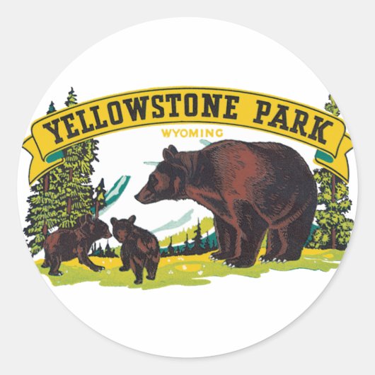 ヴィンテージブラウンベアイエローストーン国立公園 ラウンドシール (正面)