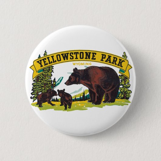 ヴィンテージブラウンベアイエローストーン国立公園 缶バッジ (正面)