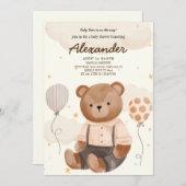 ヴィンテージブラウンベア赤ちゃんシャワー 招待状 (正面/裏面)