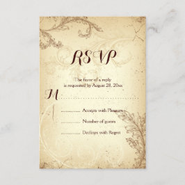 ヴィンテージブラウンベージュスクロール葉結婚式RSVP 出欠カード