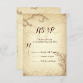 ヴィンテージブラウンベージュスクロール葉結婚式RSVP 出欠カード (正面/裏面)