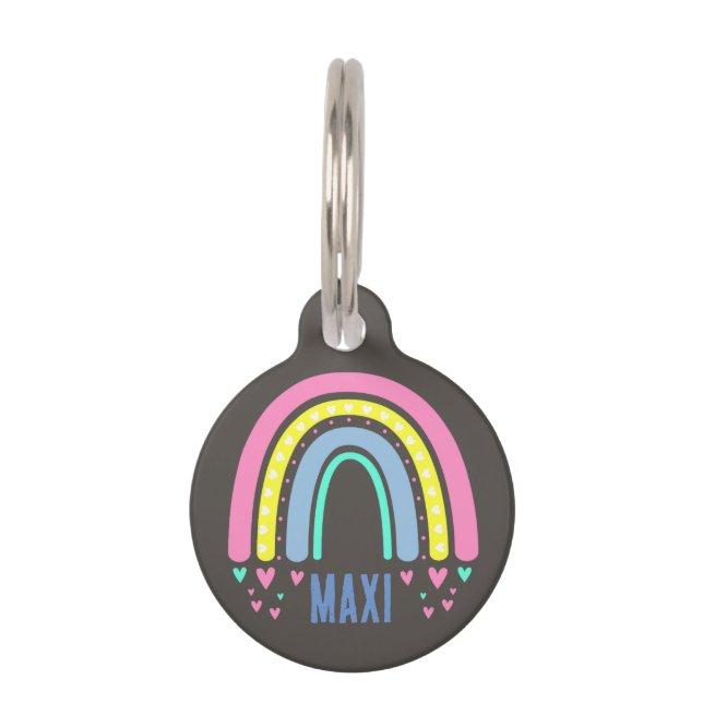 ヴィンテージブラウンボーホレインボーラウンド ペット　ネームタグ (正面)