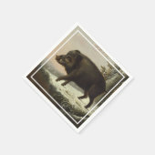 ヴィンテージブラウンボー絵を描ル狩り、ワイルドライフアート スタンダードカクテルナプキン (角)