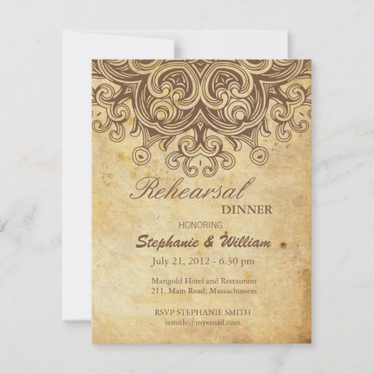 ヴィンテージブラウンリハーサルディナーカード 招待状 (正面)