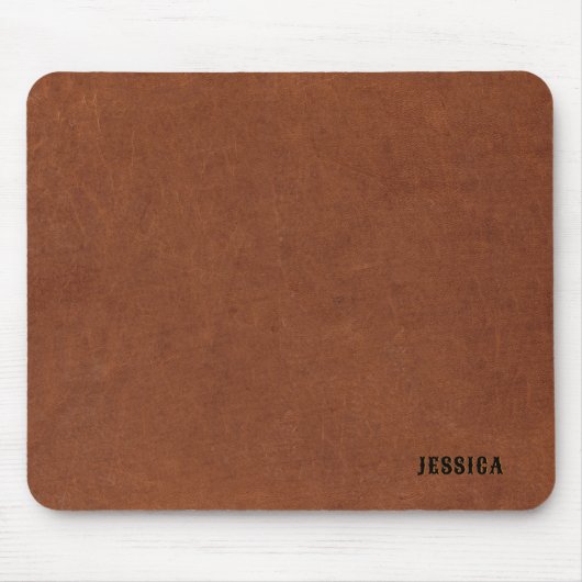 ヴィンテージブラウンレザーテクスチャモノグラム マウスパッド (正面)