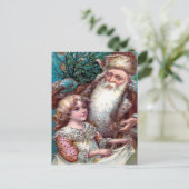 ヴィンテージブラウンローブサンタクリスマスはがき ポストカード (スタンド正面)