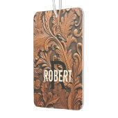 ヴィンテージブラウン工具革モノグラム名 カーエアーフレッシュナー (左)