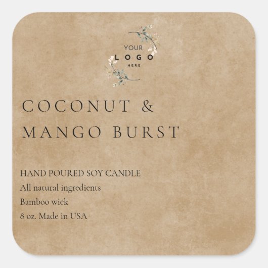 ヴィンテージブラウン紙とロゴキャンドルラベル スクエアシール (正面)