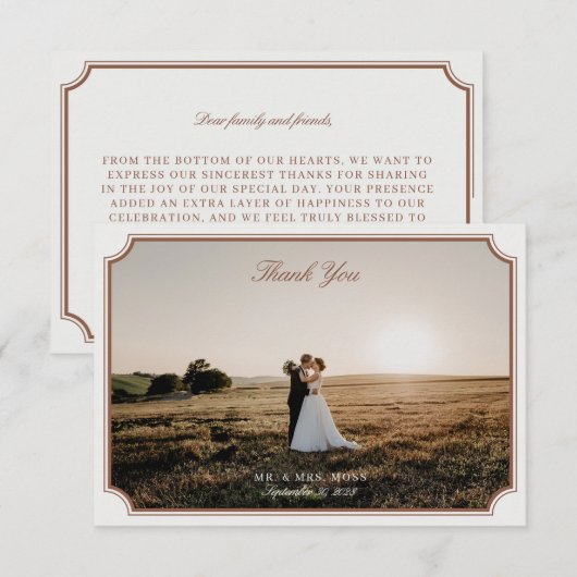ヴィンテージブラウン＆エクリュ ウェディングフォト サンクスカード 招待状 (正面/裏面)