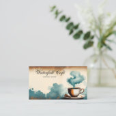 ヴィンテージブラウン&ティール(緑がかった色)コーヒーショップカフェ 名刺 (スタンド正面)