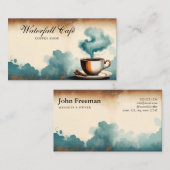 ヴィンテージブラウン&ティール(緑がかった色)コーヒーショップカフェ 名刺 (正面/裏面)