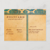 ヴィンテージブラウン&ブルーダマスクレースウェディングRSVP インビテーションポストカード (裏面)