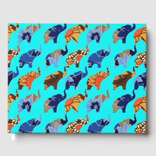 ヴィンテージブラウン&ブルーフローラプリントゾウ ゲストブック (正面)