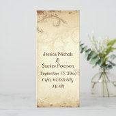 ヴィンテージブラウン、ベージュのスクロ結婚ールリーフのメニューカード メニュー (スタンド正面)