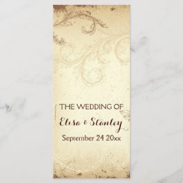 ヴィンテージブラウン、ベージュ巻葉結婚式プログラム プログラム