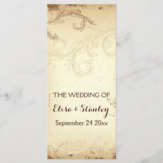 ヴィンテージブラウン、ベージュ巻葉結婚式プログラム プログラム (正面)