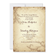 ヴィンテージブラウン ベージュ スクロール リーフ 結婚式招待状